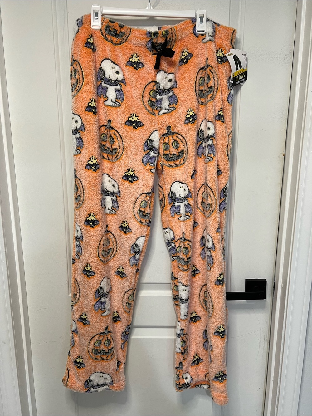 Peanuts Snoopy GLOW IN THE DARK Orange & Purple Halloween Fleece Pajama Bottoms